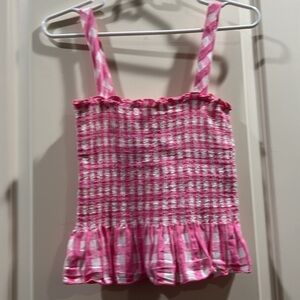 NWOT Ten Sixty Sherman Gingham Checkered Smocked Tank ruffle top straps size M